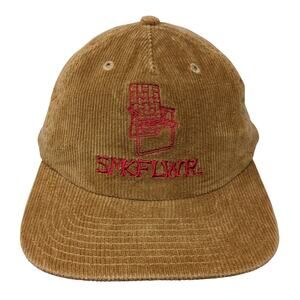 SMKFLWR. Snapback 5 Panel Cap Brown One Size Adjustable Embroidered Corduroy